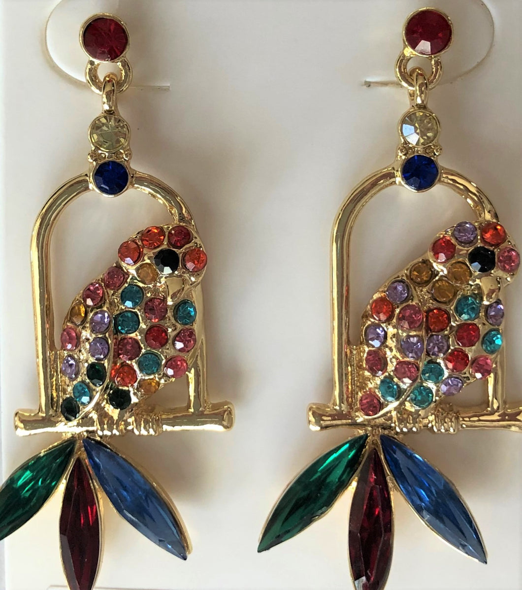 A340 Cute Crystal Parrot Earrings