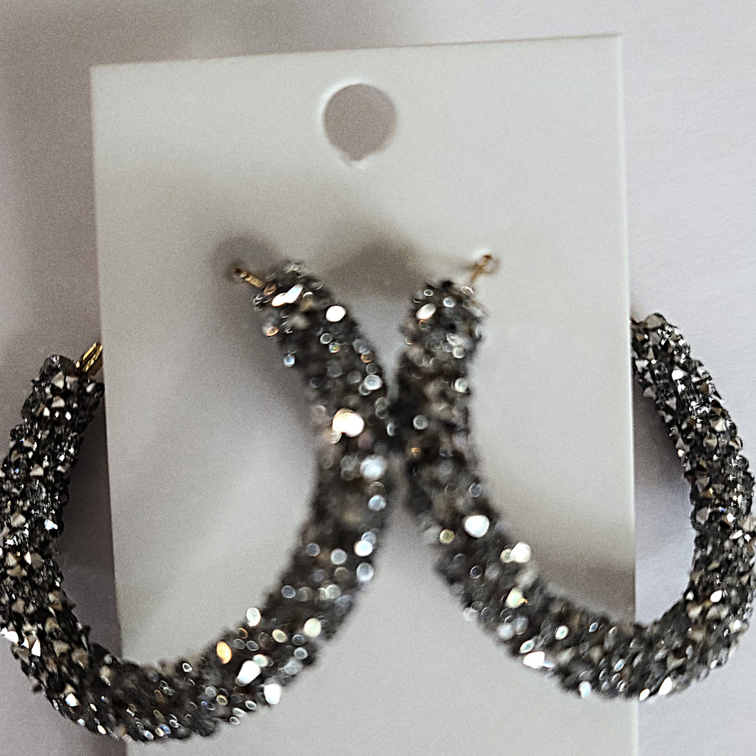 AA0130 Crystal Rhinestone Black Hoops