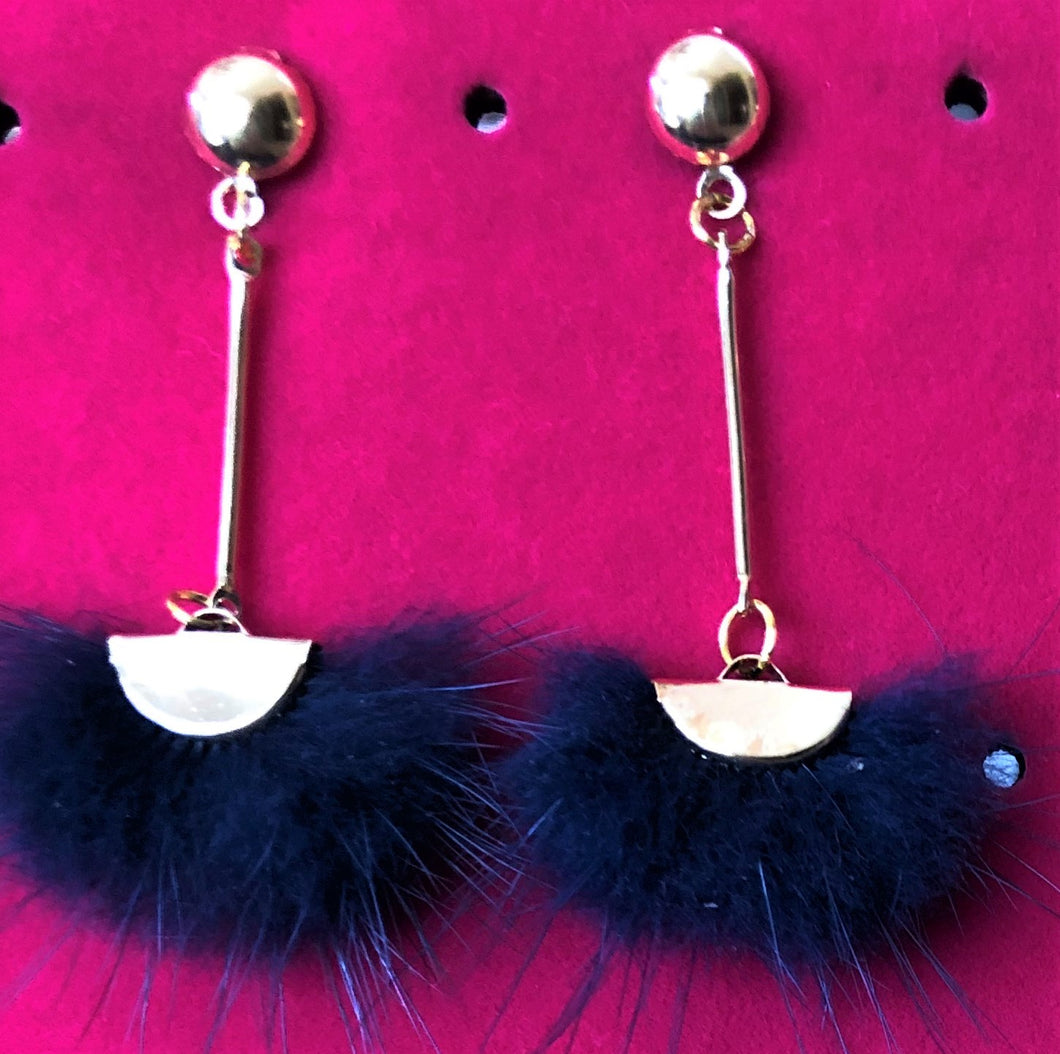AA101 Royal Blue Fan Shaped Mink Drop Earrings