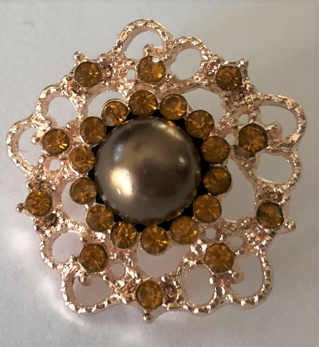 B0160 Amber and Gold tone Crystal Button