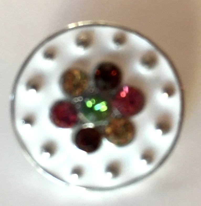 B1510 White Enamel w/ center crystal flower