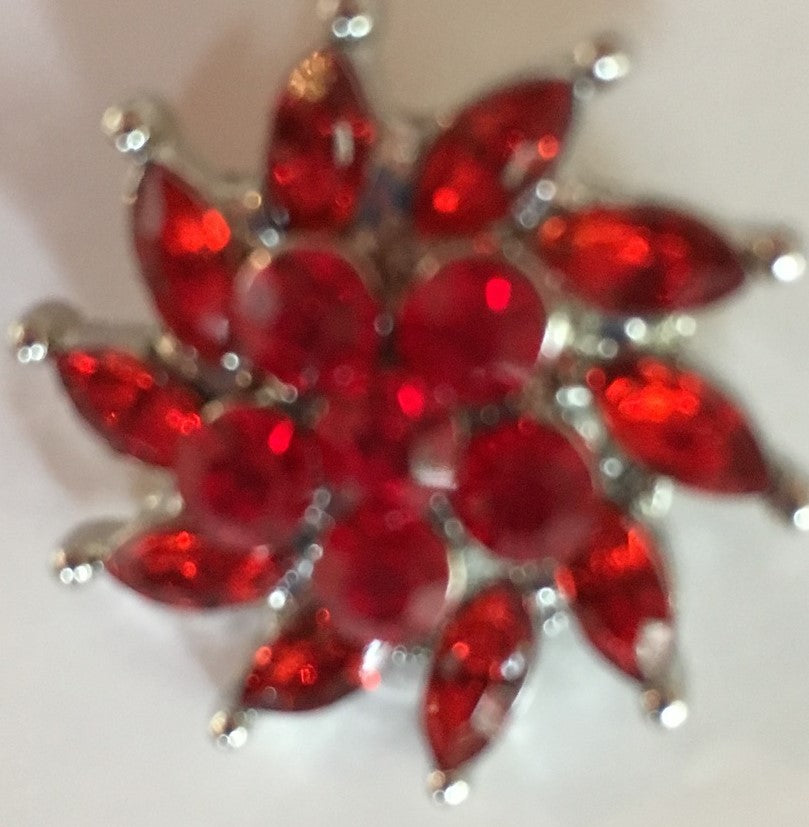 B1701 Red Flower Crystal Button