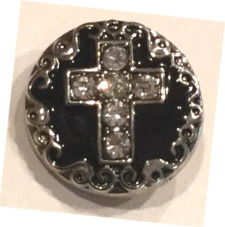 B1900 Silver on Black  Cross Button