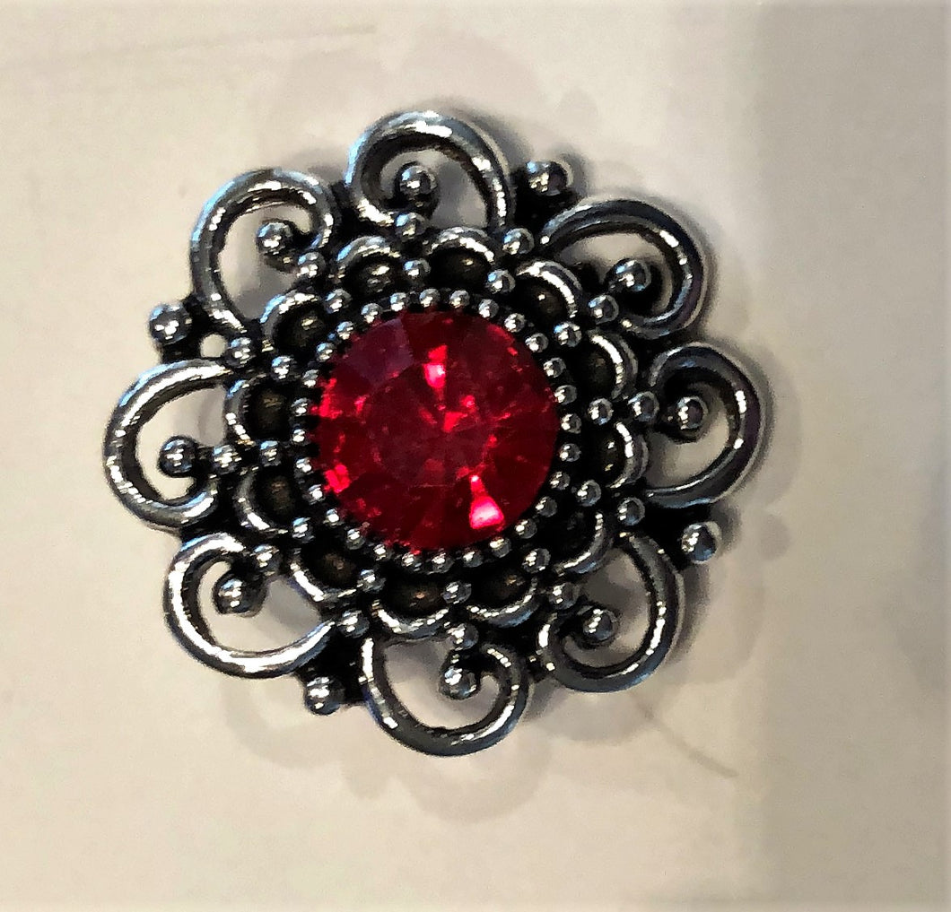 B9800 B Red Crystal Filagree Button