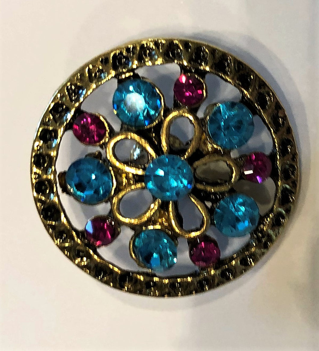B2300 Multi Color Gold Tone Crystal Button