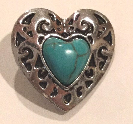 B2500 Turquoise Heart Snap on Button