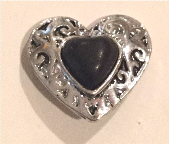 B2600Silver and Black Heart Snap on Button
