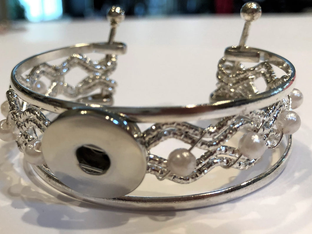 BR 1800 Three Layer Silver and Pearl Cuff Bracelet