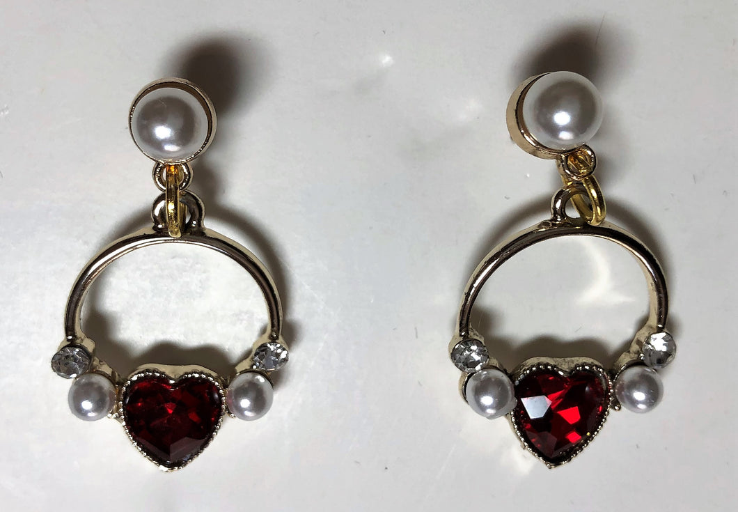 AA310 Red Heart Pearl Earring