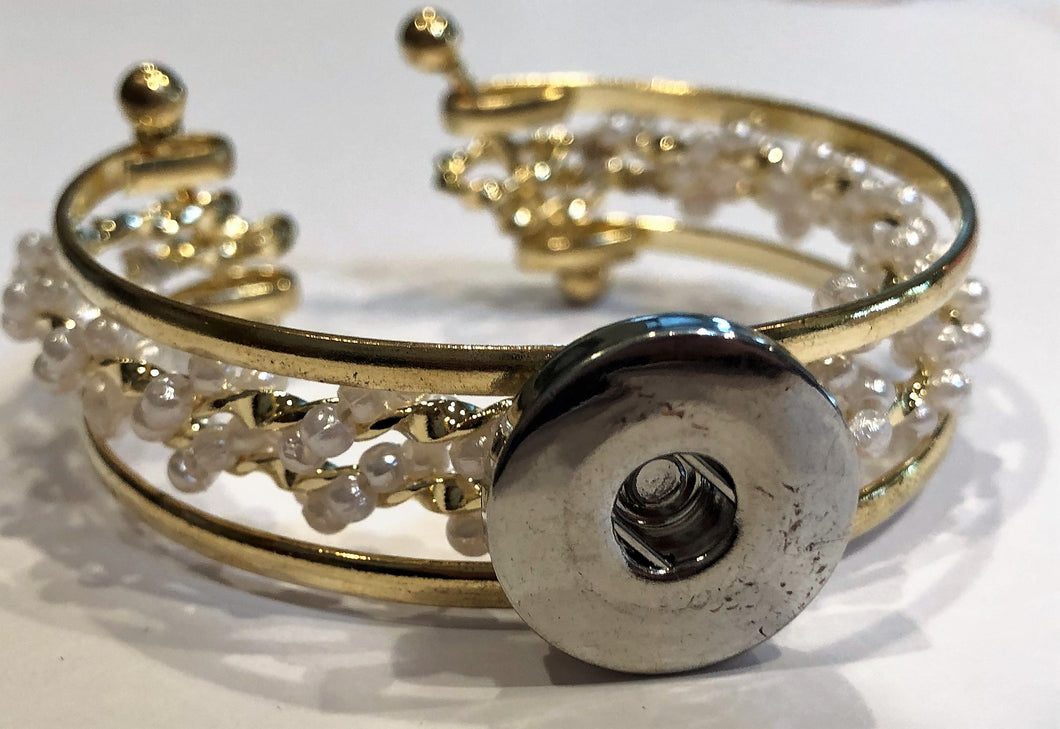 GBR600 Three layer Goldtone and Pearl Cuff Bracelet