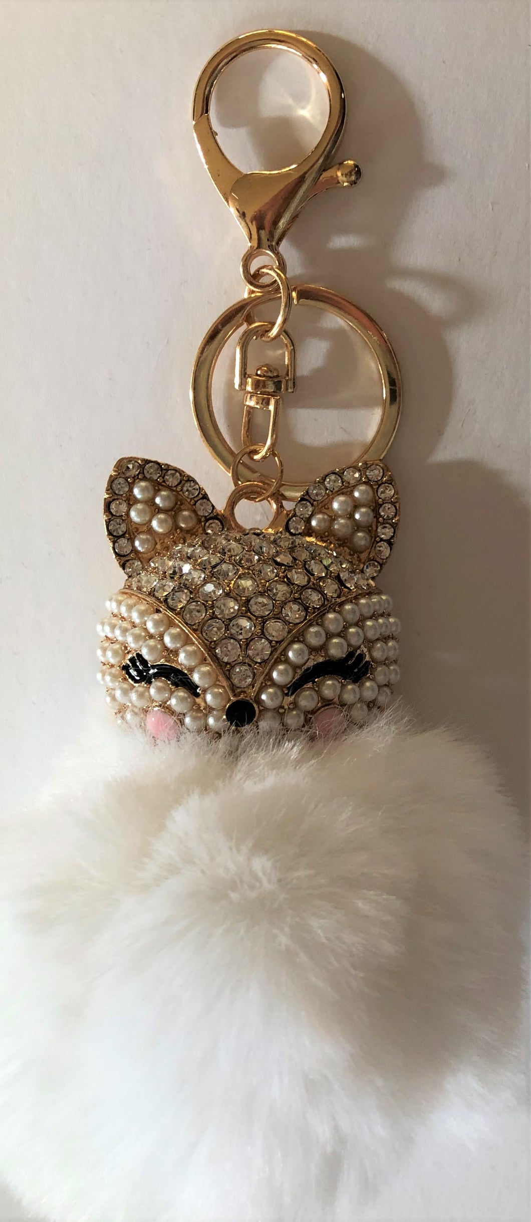 PB710 Faux Fox Fur Purse Bling Keychain