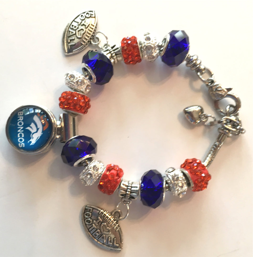 STB200 NFL/AFL Crystal Bead Charm Bracelet(sample Denver Broncos)