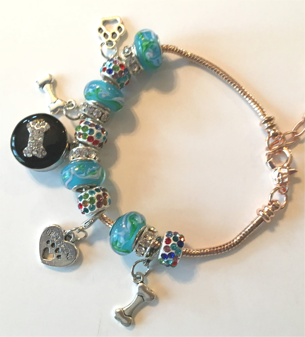 Dog Crystal Bead Charm Bracelet