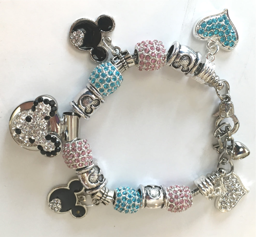 STB500 Mickey Mouse Crystal Bead Charm Bracelet