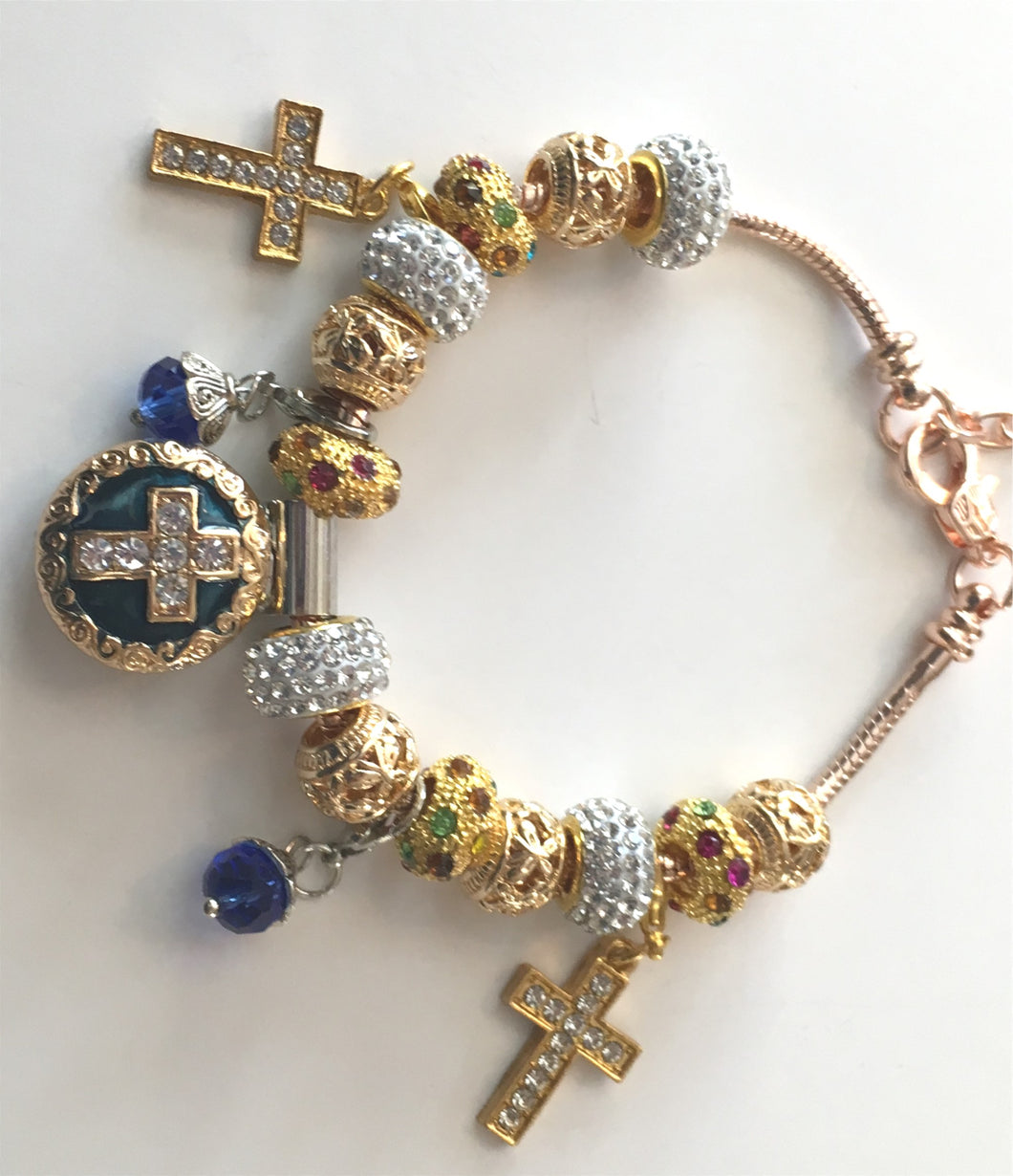 STB800A Religious Crystal Bead Charm Bracelet