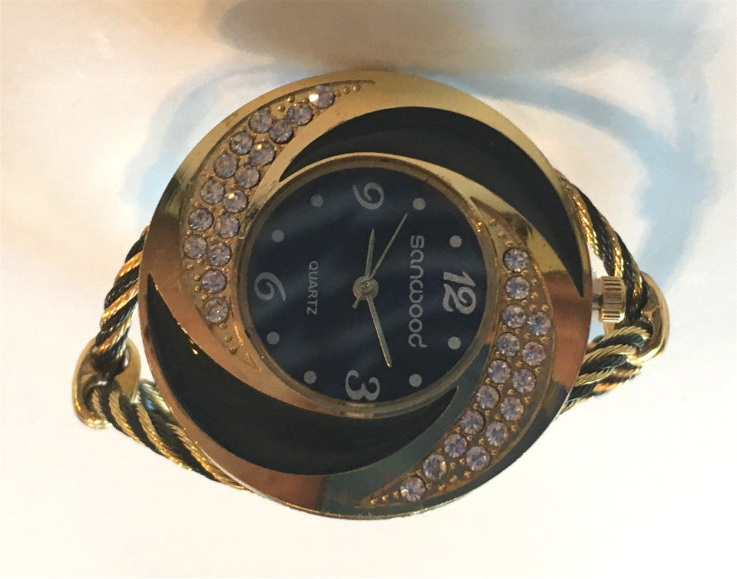 TPW300 Black and Gold Crystal Cuff Bracelet Watch