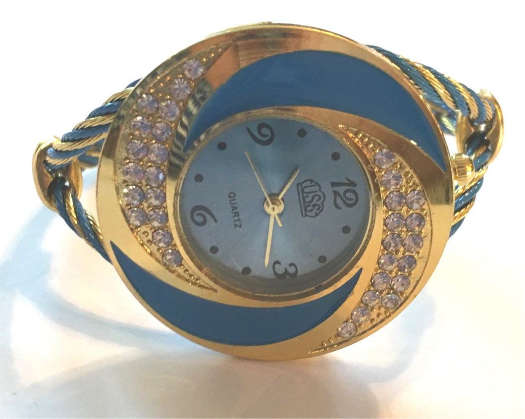 TPW240 Blue and Silver Crystal Cuff Bracelet Watch