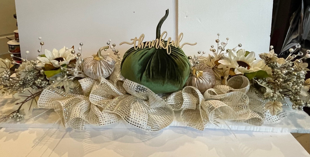 Wreath Green  and Gold Thanksgiving Centerpiece