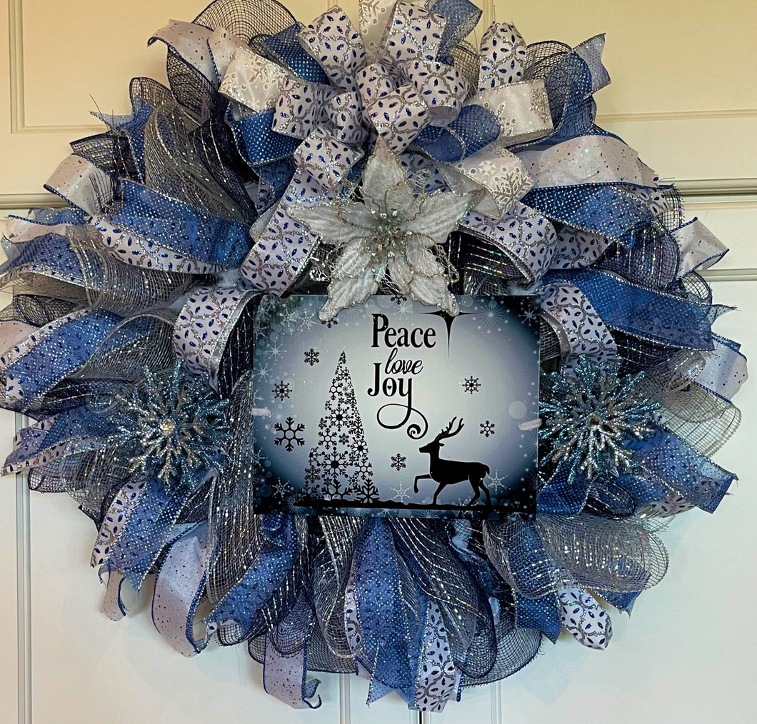 Wreath Blue Peace Love and Joy