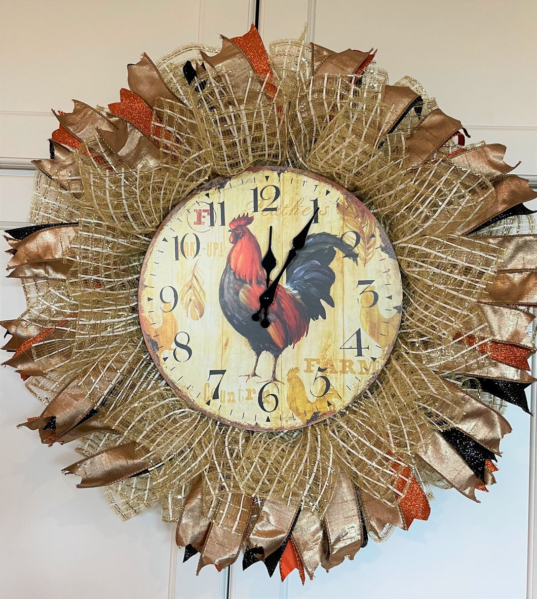 Wreath Wall Clock Rooster