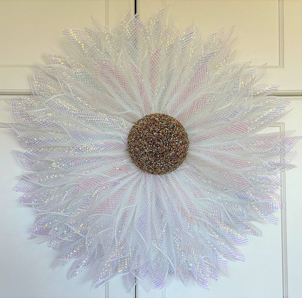 Wreath White with Gold Center Holiday Flower