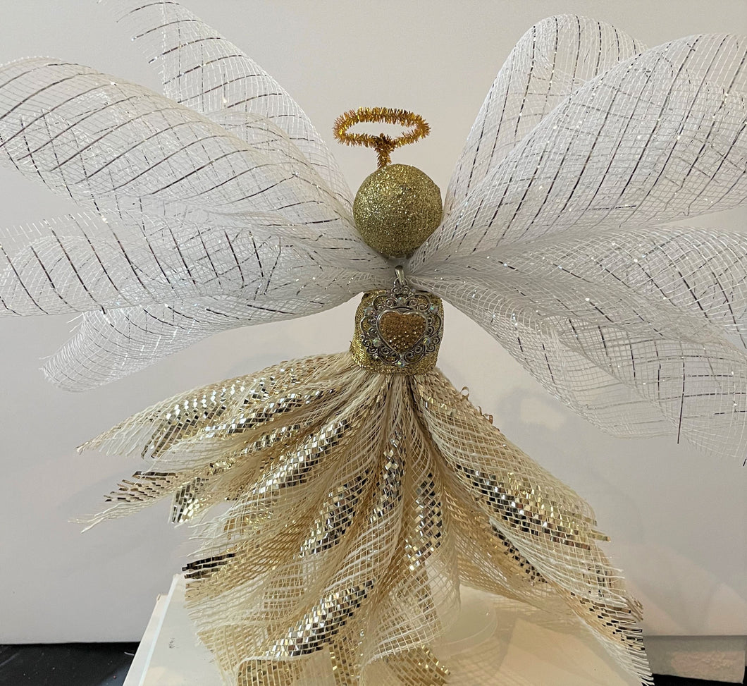 Wreath self standing mesh Tree Topper gold Angel