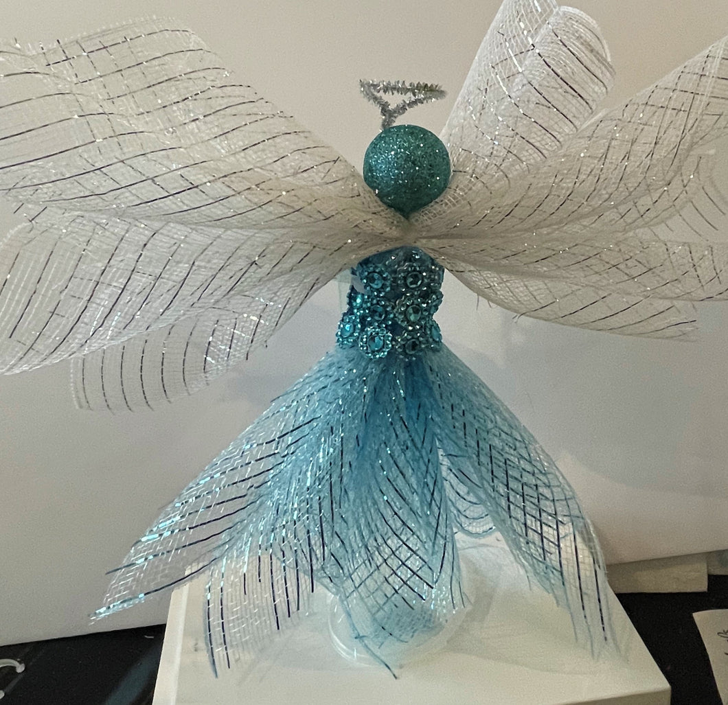 Wreath Self Standing Mesh Tree Topper Turquoise Angel