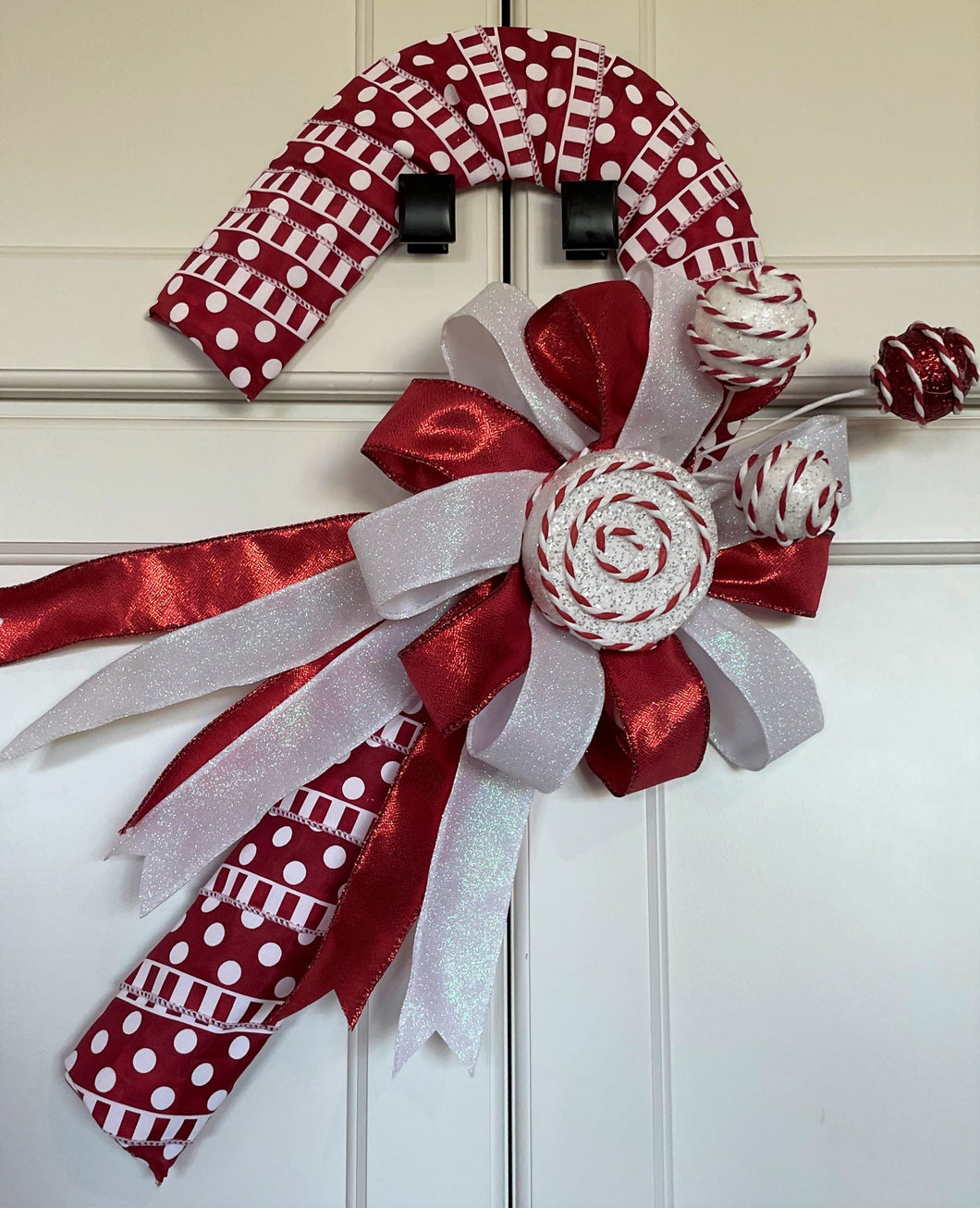 Wreath Candy Cane White and Red Holiday Polka dot Wreath
