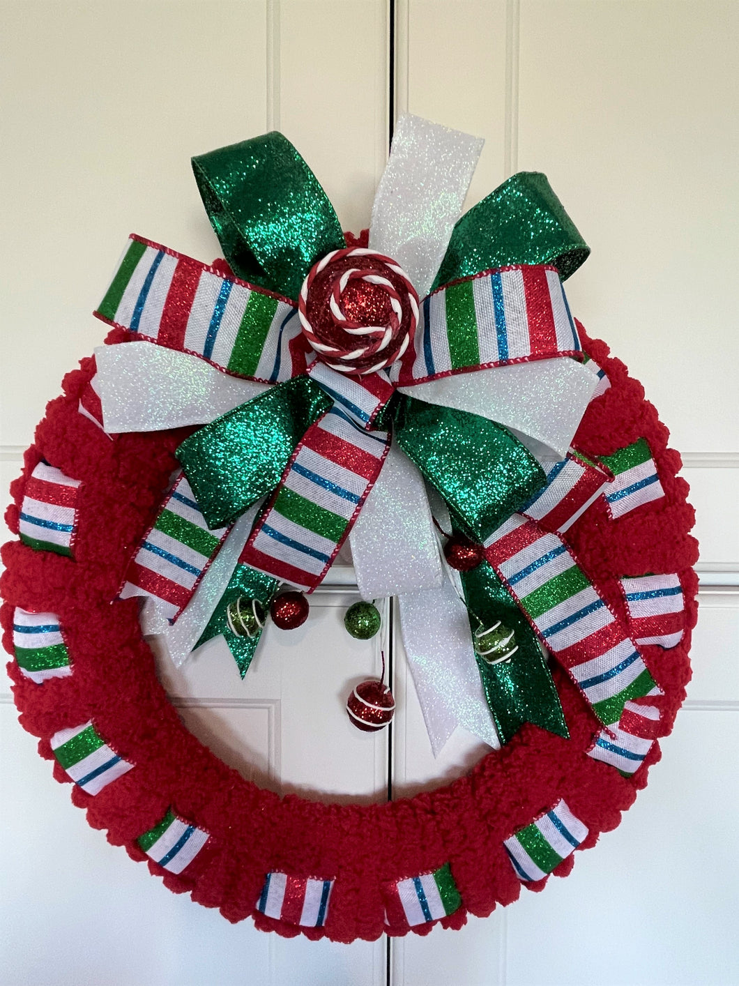 Wreath Holiday with Green and Red Stripes